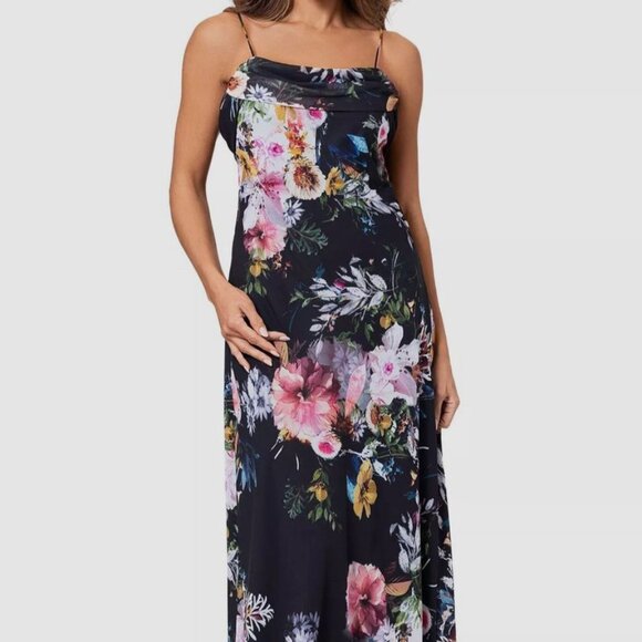 NWT Black Floor Length Floral Dress - Picture 2 of 6